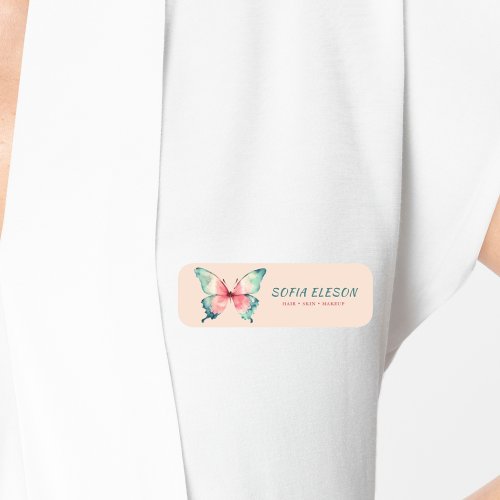 Beauty Salon Pink Watercolor Butterfly Uniform  Name Tag