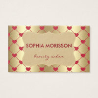Beauty Salon Red Hearts&Golden Monogram Business Card