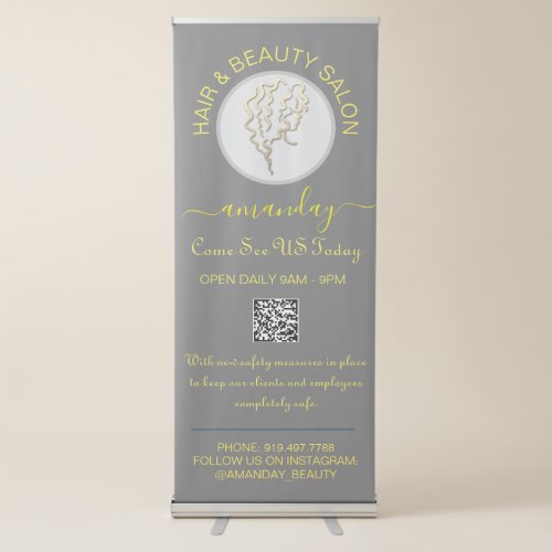 Beauty Salon Reopening Logo Hair Make_up QR Code R Retractable Banner