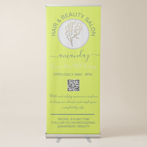 Beauty Salon Reopening Logo Hair Make_up QR Code  Retractable Banner