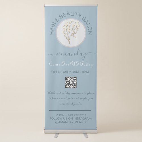 Beauty Salon Reopening Logo Hair Make_up  QR Code Retractable Banner