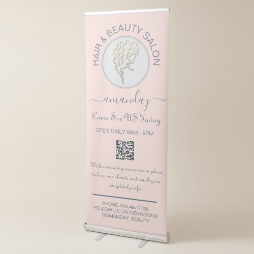 Beauty Salon Reopening Logo Hair Rose  QR Code Retractable Banner