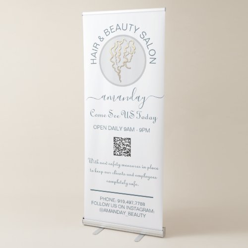 Beauty Salon Reopening Logo Hair White QR Code Retractable Banner