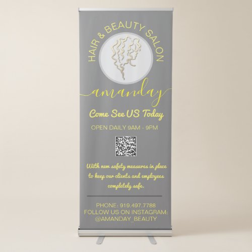 Beauty Salon Reopening Logo Hairdresser QR Code Re Retractable Banner