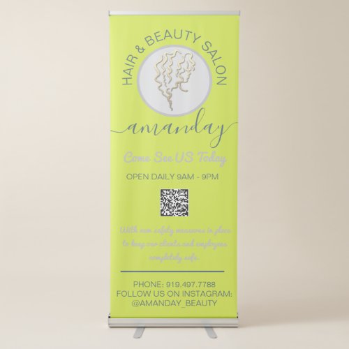 Beauty Salon Reopening Logo Hairdresser QR Code Re Retractable Banner