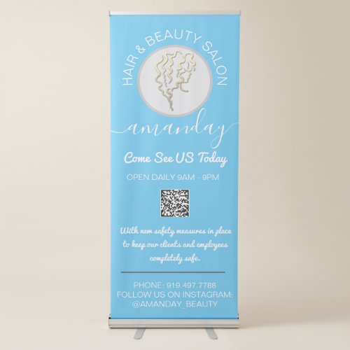 Beauty Salon Reopening Logo Hairdresser QR Code Retractable Banner