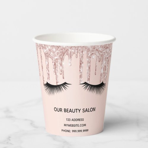 Beauty salon rose gold glitter lashes business paper cups