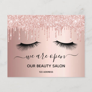 Beauty salon rose gold glitter lashes flyer
