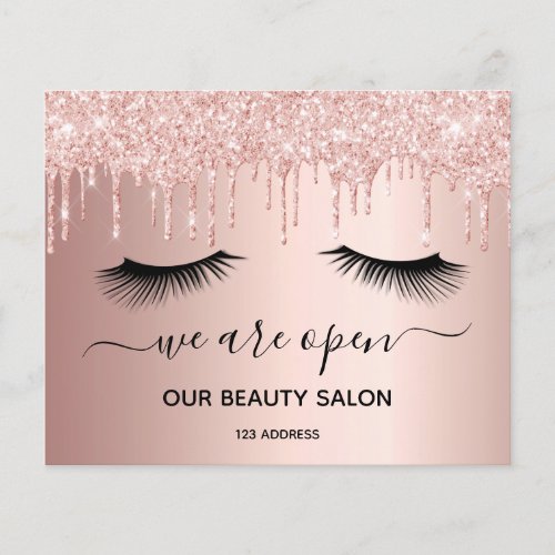 Beauty salon rose gold glitter lashes flyer