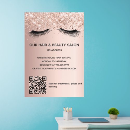 Beauty salon rose gold glitter lashes QR code Wall Decal