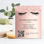 Beauty salon rose gold glitter makeup QR code Flyer<br><div class="desc">A rose gold gradient background,  with glitter drips and eye lashes.  On front: The text: Price list. Personalize and add your name and address. Create your own QR code by adding your url to your website or to your social media account. 
Back:  your text,  prices.</div>