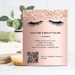 Beauty salon rose gold glitter makeup QR code Flyer<br><div class="desc">A rose gold gradient background,  with glitter sparkles and eye lashes.  On front: The text: Price list. Personalize and add your name and address. Create your own QR code by adding your url to your website or to your social media account. 
Back:  your text,  prices.</div>