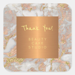 Beauty salon rose gold grey marble thank you square sticker