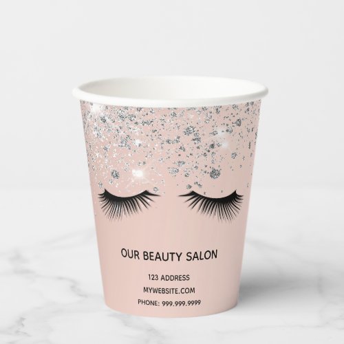 Beauty salon rose gold silver glitter lashes paper cups