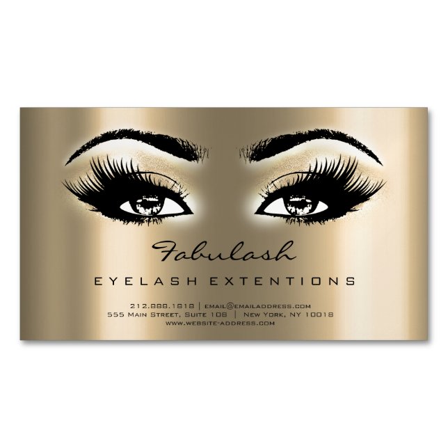 Beauty Salon Sepia Gold Adress Makeup Lashes Business Card Magnet (Front)