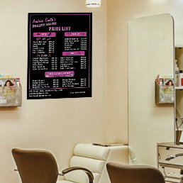Beauty Salon Services Price List Modern Black Pink Poster