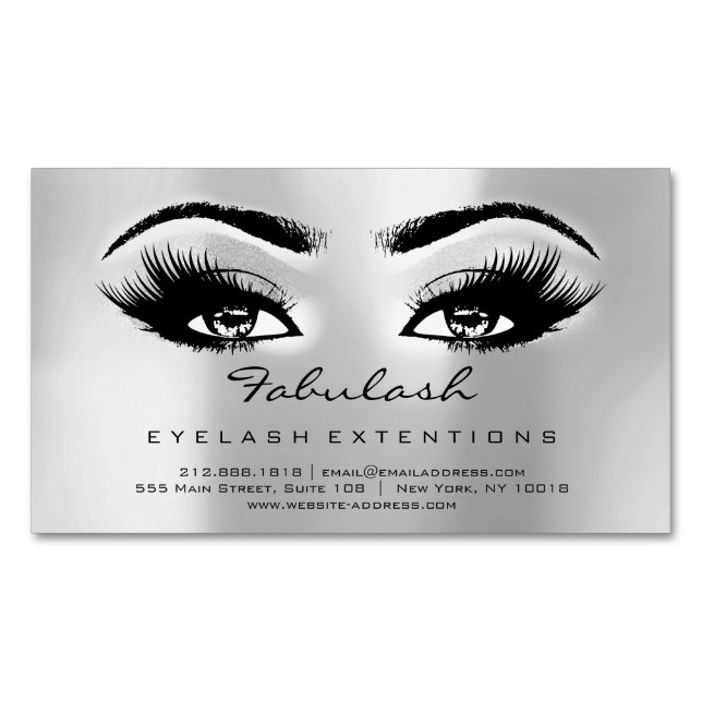Beauty Salon Silver Gray Adress Makeup Lashes Business Card Magnet (Front)