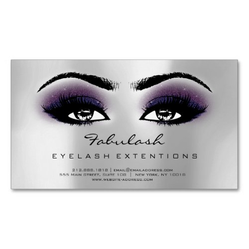 Beauty Salon Silver Gray Navy Adress Makeup Lashes Business Card Magnet