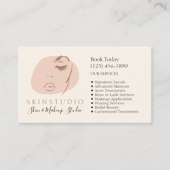Beauty Salon Skincare Facial Makeup Lash Brow Eleg Business Card