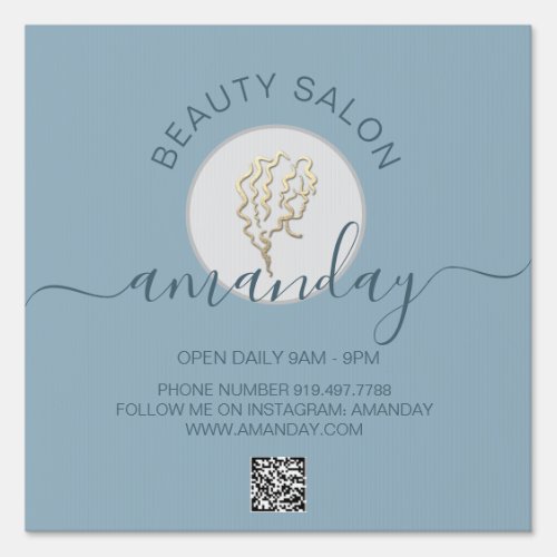 Beauty Salon Smoky Blue Gold Logo Hairdresser Sign