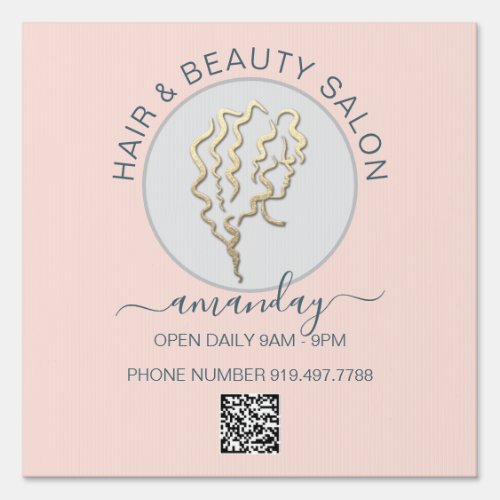 Beauty Salon Smoky Pink Gold Logo Hair QR CODE Sign
