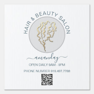 Beauty Salon Smoky White Gold Logo Hair QR CODE Sign