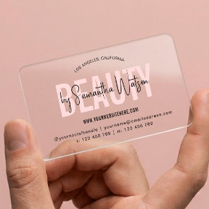Beauty Salon Spa Aesthetician Feminine Blush Pink Clear Business Cards