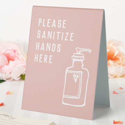 Beauty Salon Spa Minimalist Pink Sanitize Hands Table Tent Sign