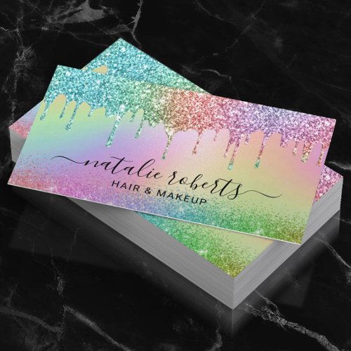 Beauty Salon SPA Modern Rainbow Glitter Drips  Business Card