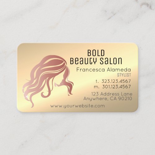 Beauty Salon Stylist Metallic 14k  Rose Gold Business Card