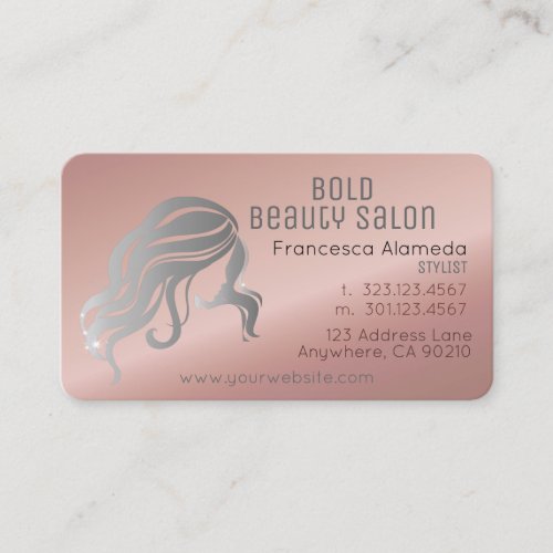 Beauty Salon Stylist Metallic Rose Gold  Silver Business Card