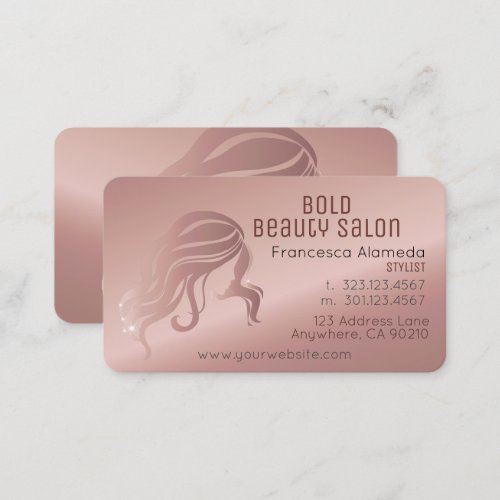 Beauty Salon Stylist Metallic Rose Gold Template Business Card