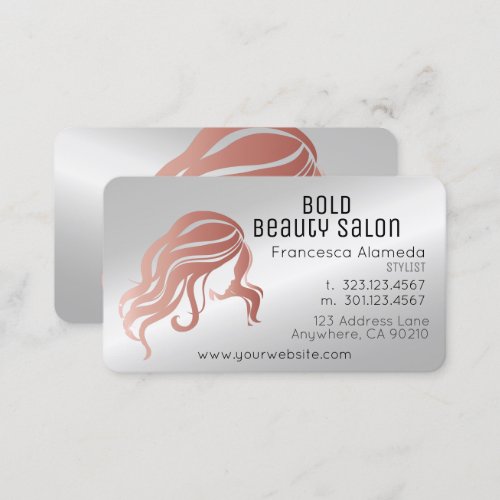 Beauty Salon Stylist Metallic Silver and Rose Gold Business Card