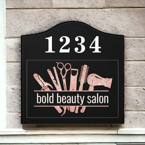 Beauty Salon Stylist Tools Rose Gold Glitter Front Door Sign