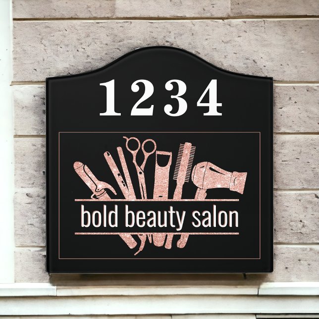 Beauty Salon Stylist Tools Rose Gold Glitter Front Door Sign (Creator Uploaded)
