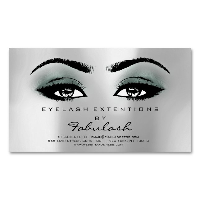 Beauty Salon Teal Silver Adress Makeup Lashes Business Card Magnet (Front)