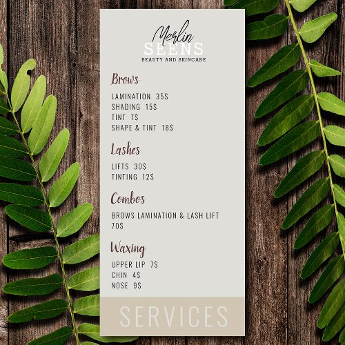 Beauty Salon Treatment Menu Design