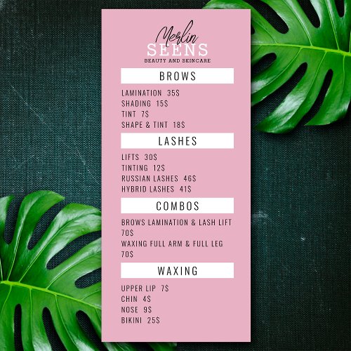 Beauty Salon Treatment Menu Design Pink