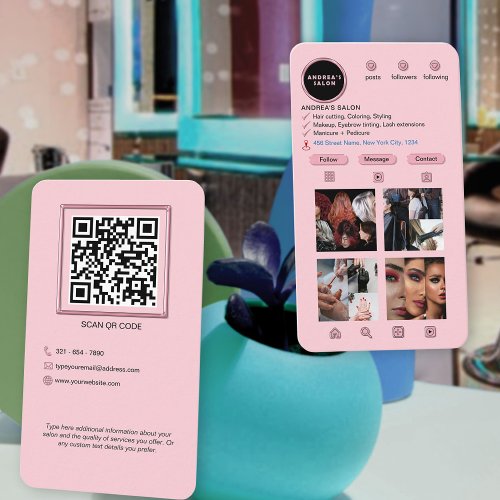 Beauty Salon Trendy Instagram Blush Pink Add Photo Business Card