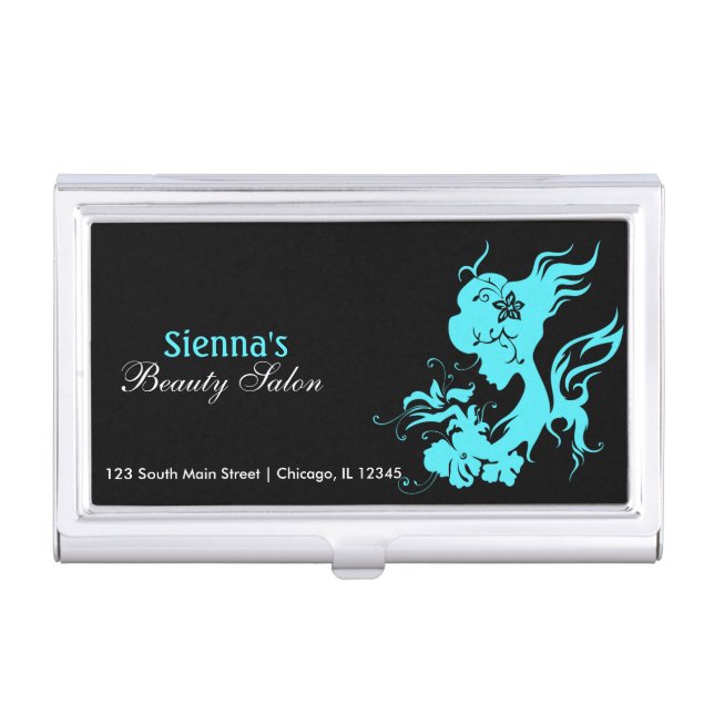 Beauty Salon (Turquoise) Business Card Case (Front)