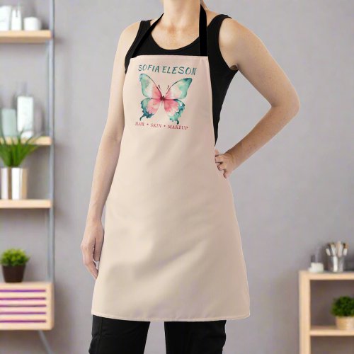  Beauty Salon Uniform Watercolor Butterfly Pink Apron