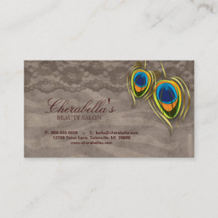 Beauty Salon Vintage Peacock Feather Brown Suede Business Card