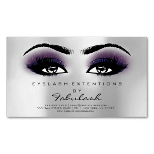 Beauty Salon Violet Silver Adress Makeup Lashes Business Card Magnet