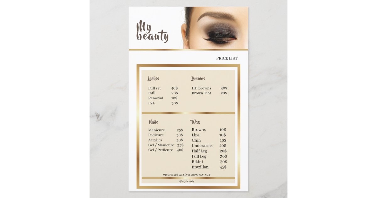 Beauty Salon White & Golden Frame Price List | Zazzle