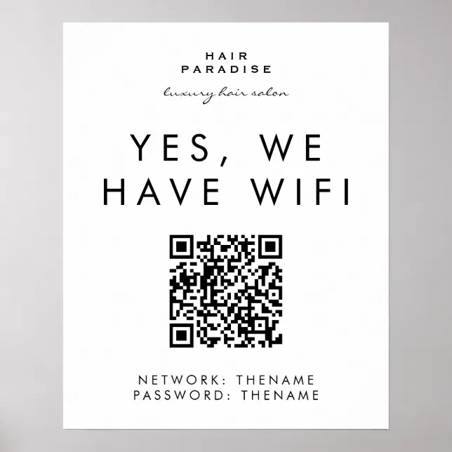 Beauty Salon Wifi Network QR Code Poster | Zazzle
