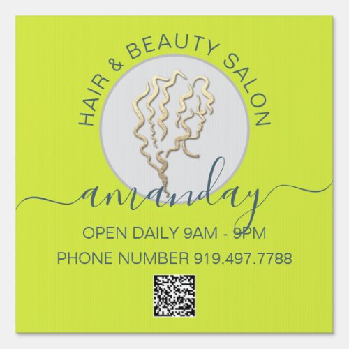 Beauty Salon Yellow Gold Logo Hair QR CODE Sign