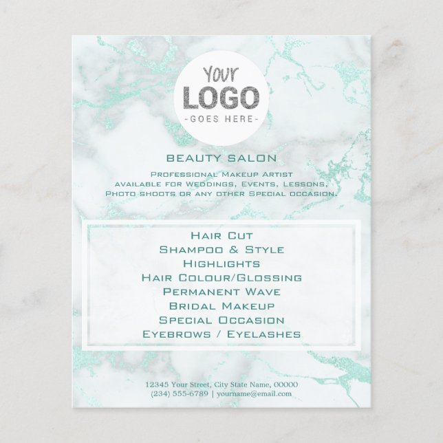 beauty salon your logo on teal marble flyer (Front)