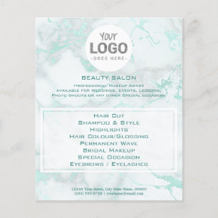 beauty salon your logo on teal marble flyer