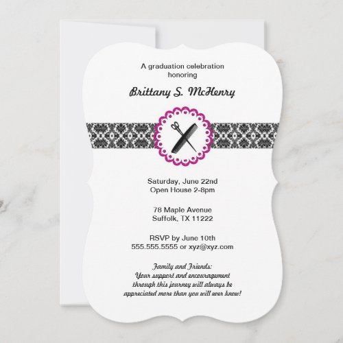 Beauty School Damask Graduation Invitation pink