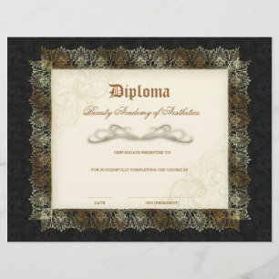 Beauty School Diploma Black Cream Gold Lace Frame